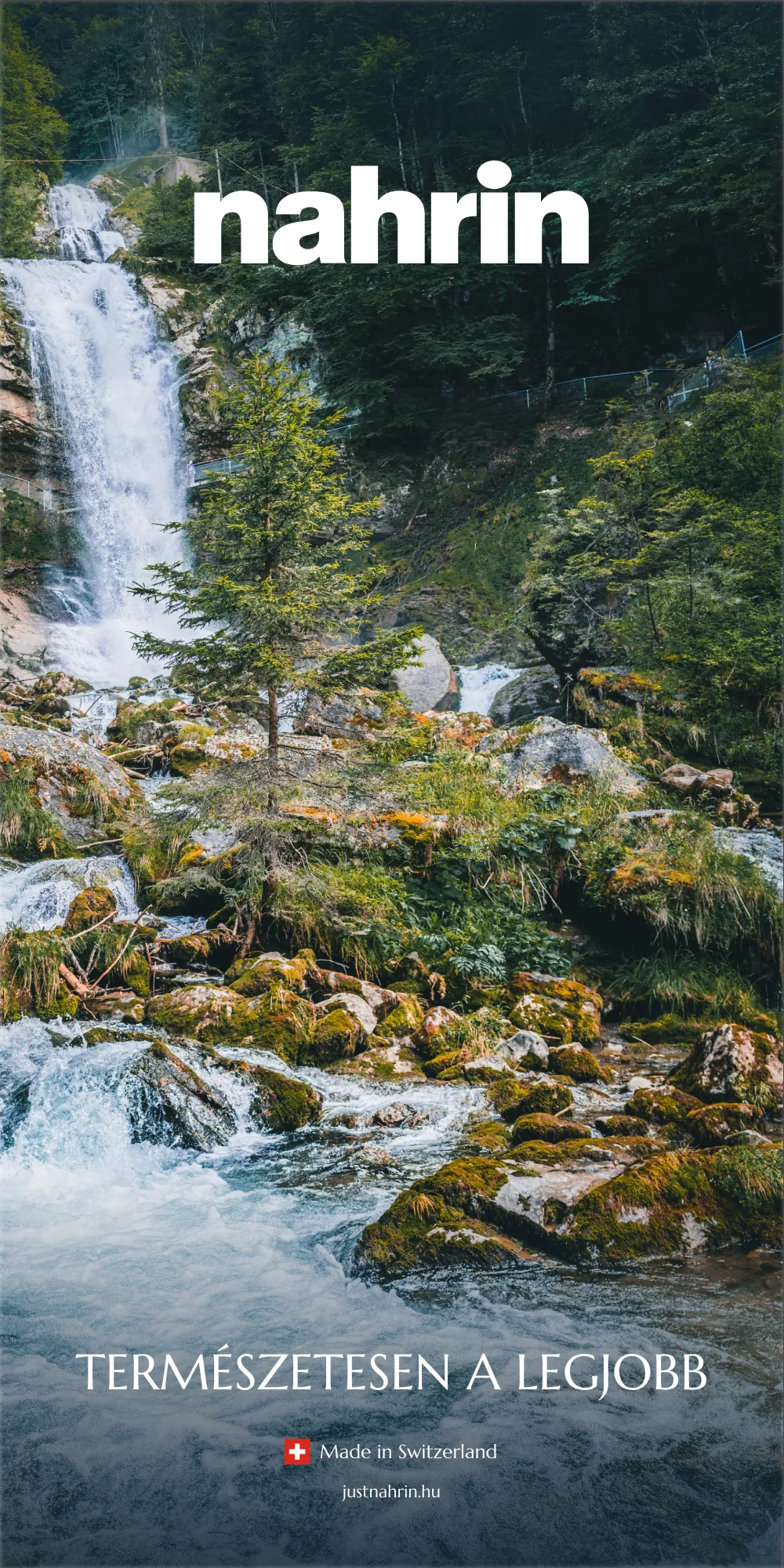 Nahrin roll-up banner with a waterfall