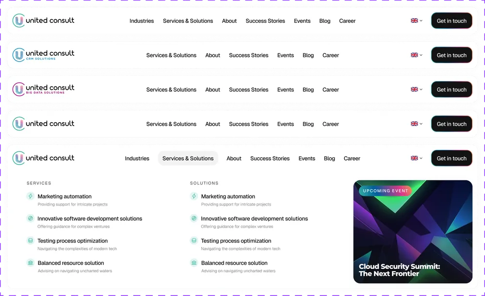 United Consult website navigation menu