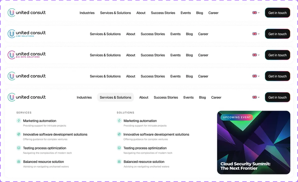 United Consult website navigation menu